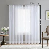 Cortina De Ventana De Tela De Chiffon Blanco Transparente Y Translúcida Para Dormitorio Y Sala De Estar 1PC W100*200cm - details 0