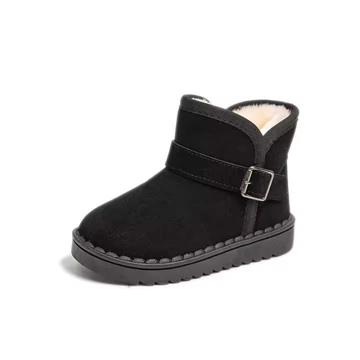 Botas De Nieve Para Niños Y Niñas Con Hebilla Y Peluche Grueso Color Sólido Botas Cortas De Tobillo Flexibles Y Cálidas Tallas 23-36 - 1