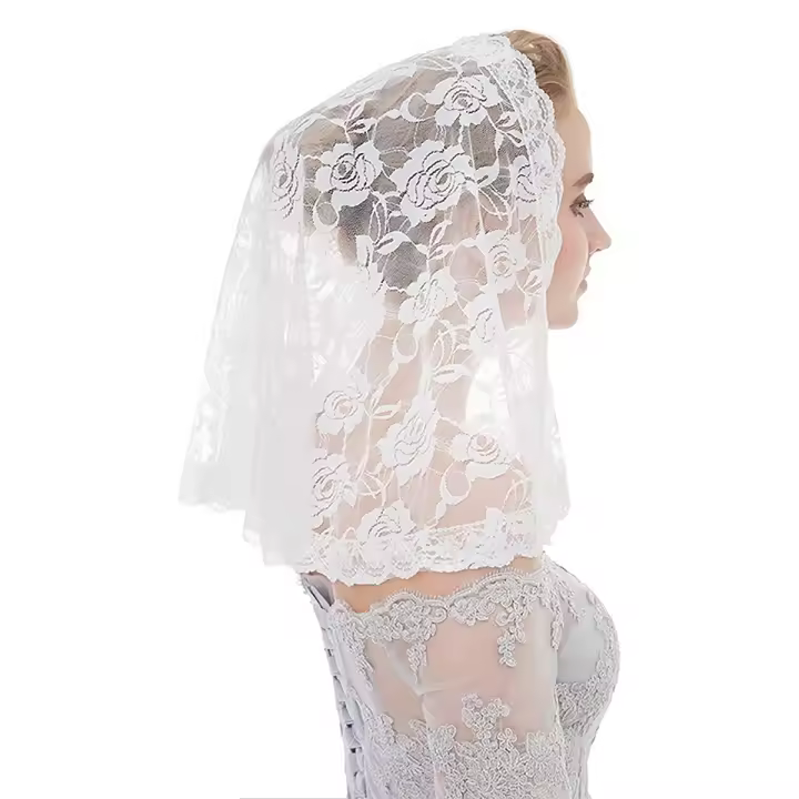 Velo De Novia Vinoprom De Encaje Y Flores Para Boda Cubierta De Cabeza Para Iglesia Y Capilla Material De Bambú Y Aceato - 1