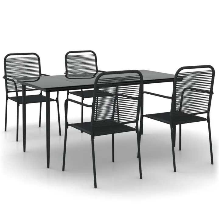 vidaXL Juego de comedor jardín 5 pzas acero y cuerda de algodón negro - 1