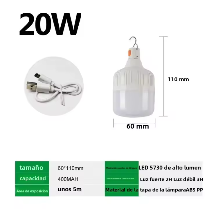 Lámpara De Camping LED Portátil Recargable Por USB Luz De Emergencia Ahorradora De Energía Para Jardín Y Tiendas Con Gancho Para Colgar - 1