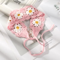 AWAYTR Diadema Corta Tejida a Mano Con Flores En Forma De Triángulo Hueco Estilo Dulce Y Moderno Para Mujer Toalla De Cuello Accesorio De Cabello - details 5