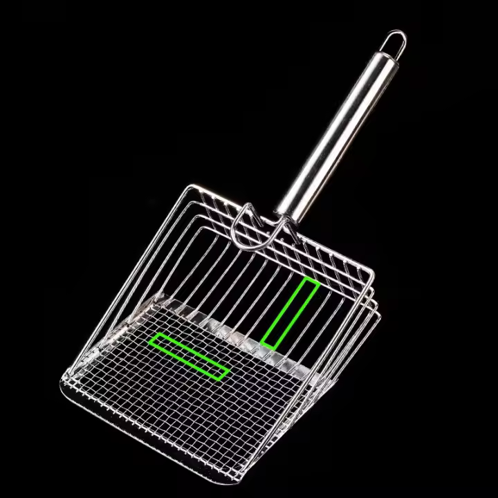 Shovel De Basura Para Gatos De Acero Inoxidable Con Mango De Madera Fácil De Lavar Resistente Al Rusticidad Herramienta De Limpieza Del Lodo Para Gatos Apto Para Gatitos - 1
