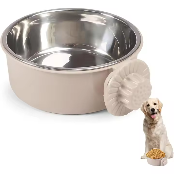 Cuencos de Caja para mascotas, jaula de Perro de Maple inoxidable Cuenco Colgante extraible Comida Agua cuencos para Perros Gatos animales Pequeños (GRIs) - 1