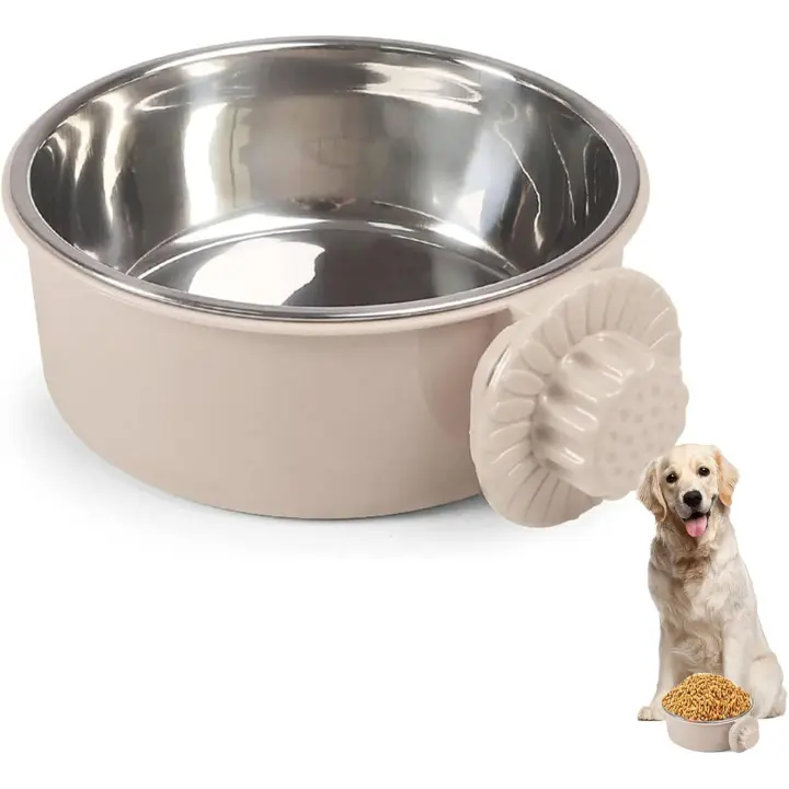Cuencos de Caja para mascotas, jaula de Perro de Maple inoxidable Cuenco Colgante extraible Comida Agua cuencos para Perros Gatos animales Pequeños (GRIs) - 1