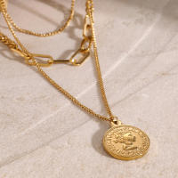 Collar Personalizado Uworld Fashion En Acero Inoxidable 3 En 1 Moneda Colgante 18K Gold Impermeable Para Mujer Joyería Moda - details 3