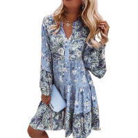 Vestido Casual Para Mujer De Verano Con Cuello En V Y Manga Larga Vestido De Traje De Oficina De Cintura Alta Hasta La Rodilla - details 8