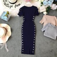 Vestido Elegante Para Mujer 2023 Nuevo Verano Tejido Oficina Vestido De Rodilla Bodycon De Alta Calidad Con Botones Para Oficina - details 5