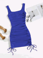 Vestido De Verano Con Tirantes Y Cinturón Ajustable Falda De Cintura Alta Estirada Y Plisada Estilo Casual Largo Mini Para Mujer - details 0
