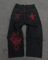 Pantalones Vaqueros Retro Y2K Para Hombres Con Bordado De Calavera Estilo Hip Hop Holgado Con Pierna Ancha Tejido De Lino Calidad Superior Moda Casual - details 0