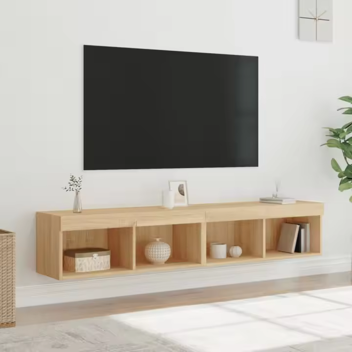 vidaXL Muebles de TV con luces LED 2 uds roble Sonoma 80x30x30 cm - 1