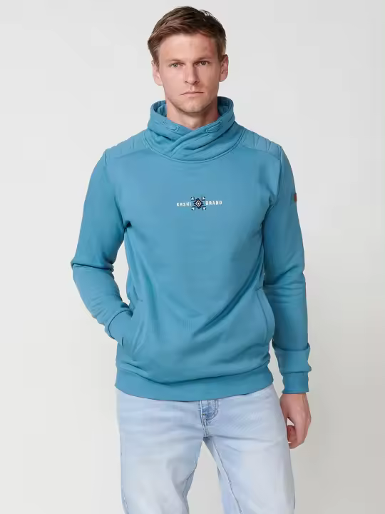 Koroshi Sudadera de manga larga con cuello alto cruzado y estampado delantero de color verde para hombre - 1