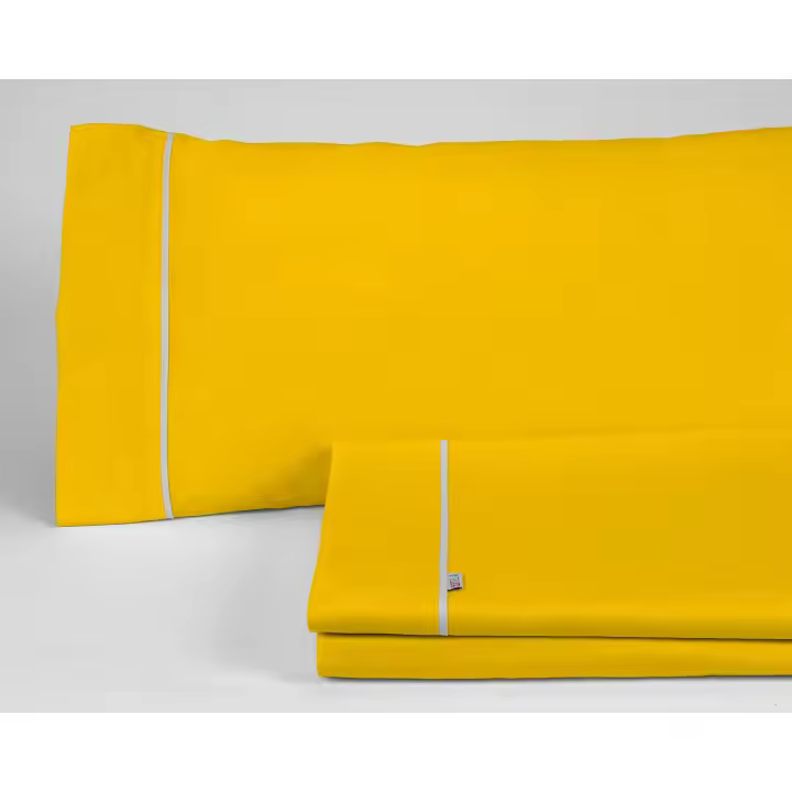 Juego de sábanas liso color mostaza - Cama de 90 (3 piezas) - 50% algodón / 50% poliéster - 144 hilos. Gramage: 115 - Fijalo - 1