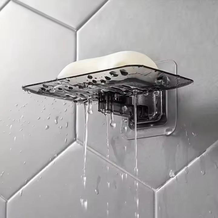 2pcs Soporte Para Jabón Transparente Y Sin Costuras Montado En La Pared Cristalino No Poroso Drenaje Soporte Para Jabón - 1
