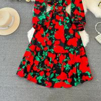 Vestido Largo De Mujer Estampado Floral Casual Con Mangas Largas Cuello Enrollado Vestido Bohemio Para Playa Y Fiesta - details 33