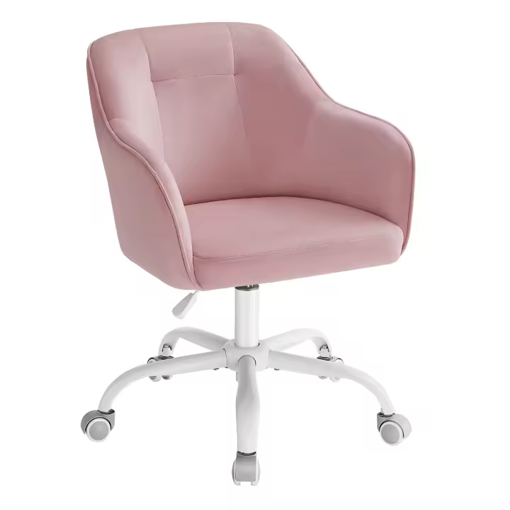 SONGMICS Silla de Estudio, Silla Giratoria, Altura Ajustable, Carga de 110 kg, Marco de Acero, Tela de Felpa Transpirable y PU, para Estudio, Dormitorio, Beige Cappuccino/Gris Paloma/Rosa Jalea - 1
