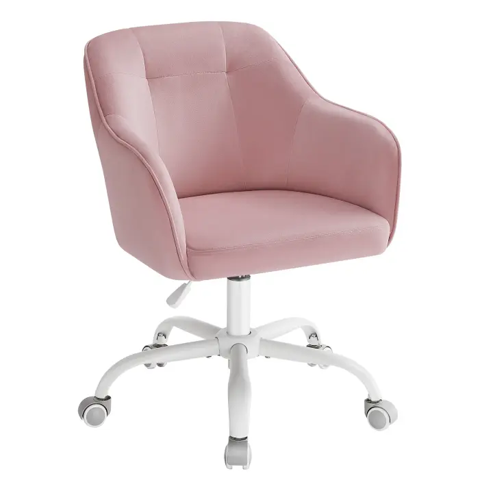 SONGMICS Silla de Estudio, Silla Giratoria, Altura Ajustable, Carga de 110 kg, Marco de Acero, Tela de Felpa Transpirable y PU, para Estudio, Dormitorio, Beige Cappuccino/Gris Paloma/Rosa Jalea - 1
