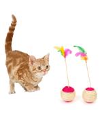 Juguete Interactivo Para Gatos 1PC Bola De Peluche Colorida Con Plumas Para Masticar Y Rascarse Juguete De Sisal Para Divertir a Los Gatos - details 4