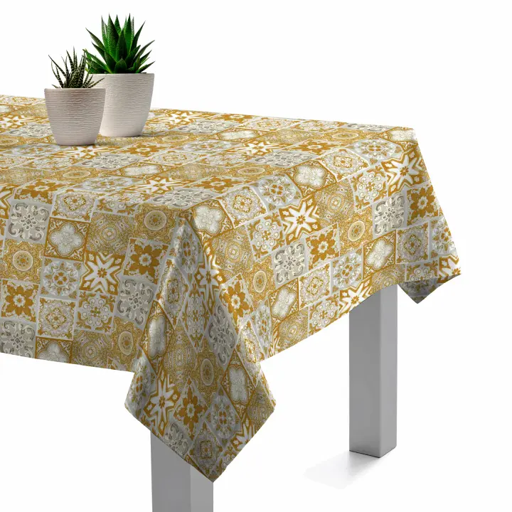 Mantel Resinado Antimanchas Mosaic Amarillo 140x140, 140x200, 140x250, Impermeable, Fácil de limpiar, Comedor, Cocina PADUANA - 1