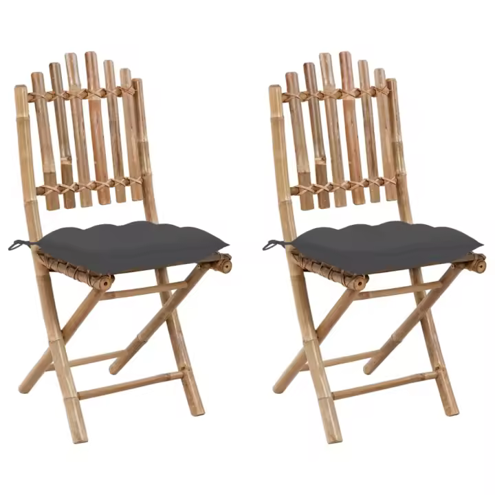 vidaXL Sillas de jardín plegables con cojines 2 unidades bambú 40x40x7 cm - 1