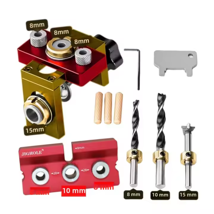 Kit De Guía De Boquilla Para Carpintería 3 En 1 Juego Ajustable De Localizador De Agujeros De Madera Y Aluminio Herramienta De Guía Para Agujeros De Armarios - 1