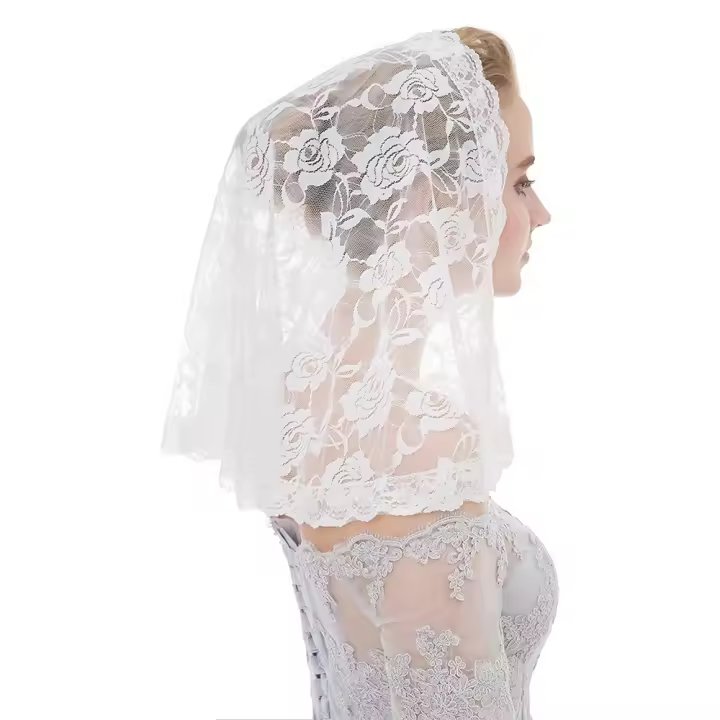 Velo De Novia Para Mujer En Blanco Y Negro Con Flor De Lámina Corta Y Pañuelo Corto Headwraps Musulmanas Para Fiesta - 1