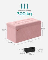 Banco de almacenaje plegable de terciopelo, taburete reposapiés con 2 cajas, 38x76x38 cm, soporta hasta 300 kg, ideal para entrada, sala de estar y dormitorio, disponible en gris paloma, gris pizarra y rosa caramelo - details 17