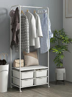 Perchero con Zapatero Moderno con 8 Ganchos 4 Cestas para Zapatos Perchero Entrada con Ruedas y Marco de Acero para Salón Dormitorio Pasillo 63x37x153 cm Blanco - details 1