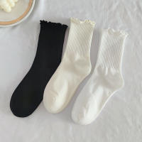 5 Pares De Calcetines Para Mujer Estilo Japonés Veraniego Transpirables Cortos De Color Sólido Con Volante Calcetines Casuales De Media Pantorrilla - details 2