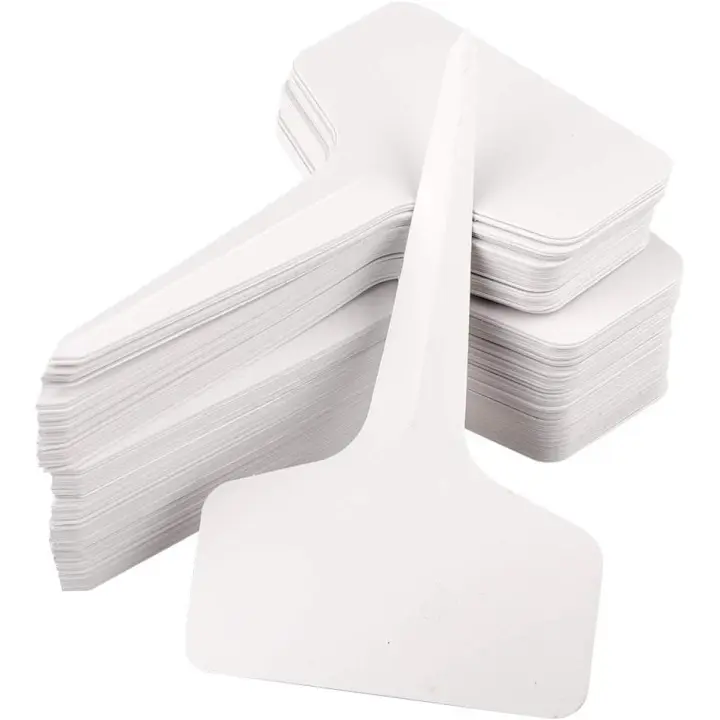 Plant Labels and Pen for Outdoor Plants, 100Pcs Plant Markers & Labels Plastic White Garden Plant Tags for Seed, Herb, 6x10cm, T-Type - 1