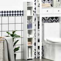kleankin ArmarioAltodeBaño con 3 Puertas y 3 Estantes Abiertos Columna Auxiliar de Baño para Salón Aseo Dormitorio Estilo Moderno 15x17x120 cm - details 3