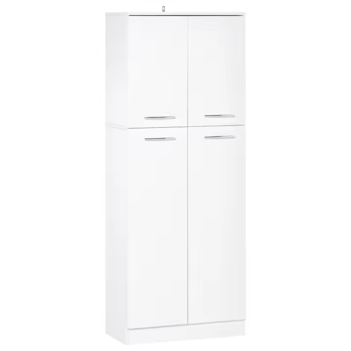 HOMCOM Armario Alto de 2 Puertas Mueble Auxiliar de Almacenaje Multifuncional con 5 Estantes y Baldas Ajustables Moderno para Salón Dormitorio Cocina 59x31x155 cm Blanco - 1