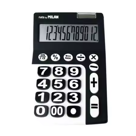 MILAN Calculadora 12 Dígitos Teclas Grandes Color Negro Blanco Pequeña - 1