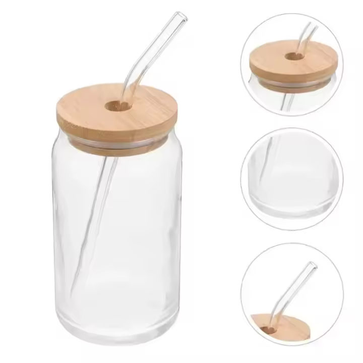Copa De Vidrio De 500ML Con Tapa Y Pajita Para Café Frío Translúcido Copa De Leche Mocha Cóctel Whiskey Cerveza Uso Doméstico - 1