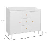 HOMCOM Aparador de Salón Moderno Aparador de Cocina con 2 Puertas 3 Cajones y Patas de Madera de Pino para Comedor Pasillo Dormitorio 90x32x80 cm Blanco - details 2