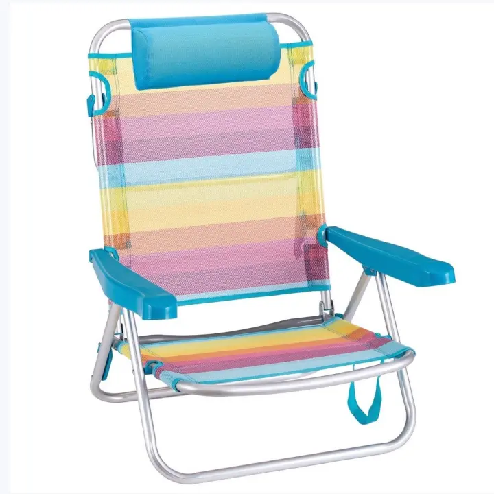 Silla de playa plegable Rainbow reclinable de 4 posiciones con cojín y asa de mano para fácil transporte de aluminio y textileno de rayas multicolor LOLAhome - 1