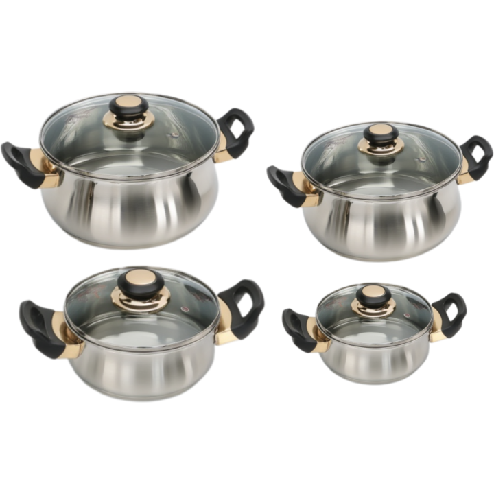 CRC Novel Cuisine Set de 4 Cazuelas con Tapa en Acero Inoxidable (16, 18, 20 y 24 cm) CRC Menaje de cocina Utensilios de cocina Cacerolas y tapas Ofertas Baterías de cocina