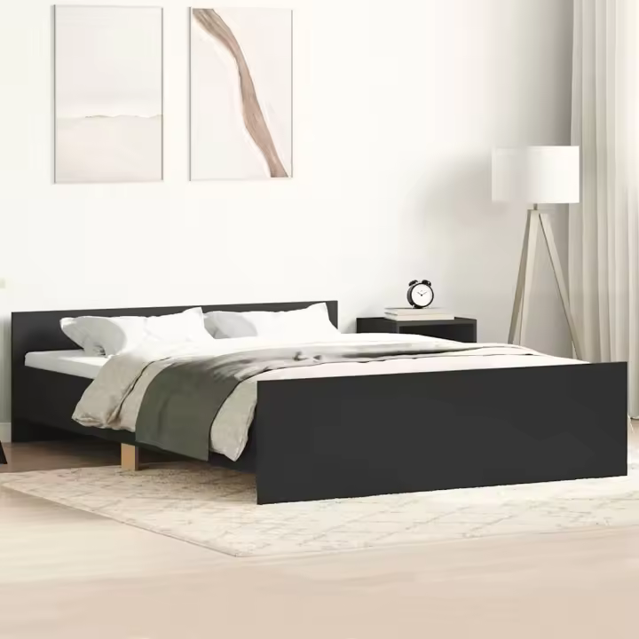 Estructura de cama con cabecero piecero negro 120x200 cm - 1