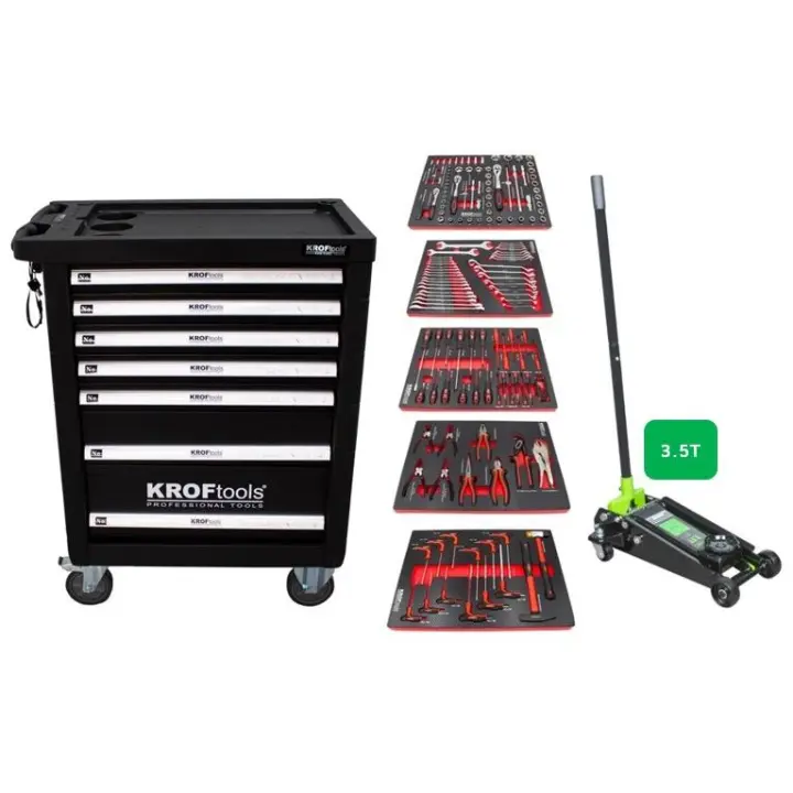 Pack de Kroftools 8612 Carro con herramientas incluidas + Gato Hidráulico 3.5T JBM - 1