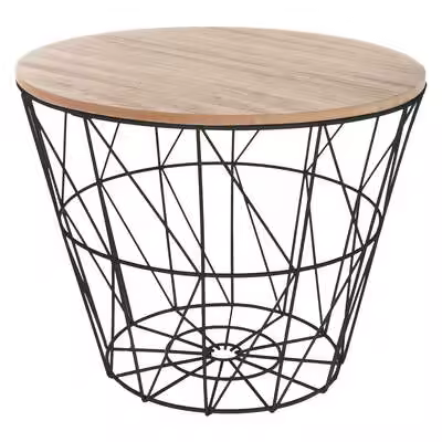 Factory Cuadros - Mesa Auxiliar Heikki Negra - D. 38 X H. 30 5 Cm - Madera Metal - Elegante Diseño Moderno - 1