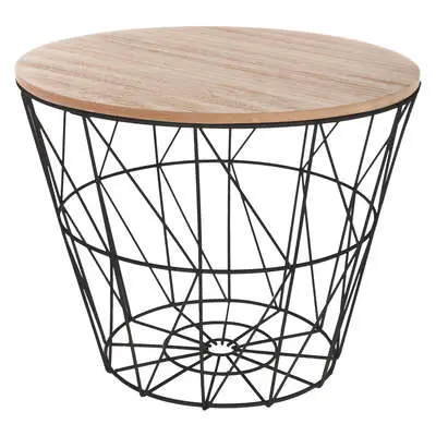 Factory Cuadros - Mesa Auxiliar Heikki Negra - D. 38 X H. 30 5 Cm - Madera Metal - Elegante Diseño Moderno - 1
