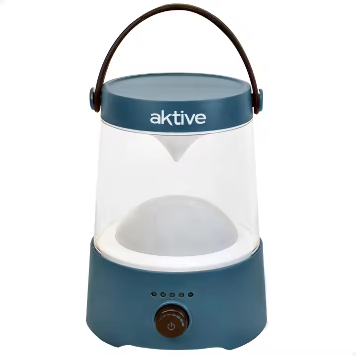 Aktive - Lámpara LED recargable 400 lm, 3 modos luz ajustables, asa y colgador, resistente al agua IP44, ideal para camping y exteriores, doble alimentación con power bank USB, batería recargable o 4 pilas AA, alcance 10 m, luz clara y uniforme - 1