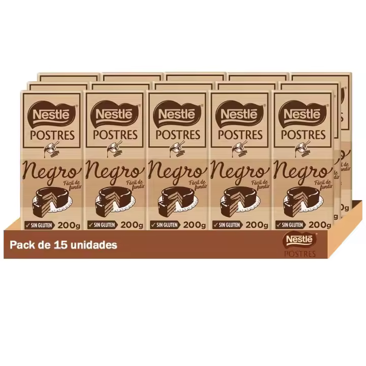 NESTLE POSTRES chocolate negro para cocinar paquete 15 tabletas de 200g - 1
