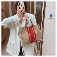 Bolso De Mano De Lona Simple Con Rayas Para Mujer Gran Capacidad Casual Bolso De Hombro Y Cruzado Con Asa Superior - details 17
