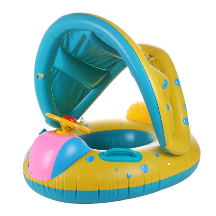 Flotador de piscina para Bebe con Toldo de Protección solar Bell of the steering wheel Anillo de Natacion inflable para Bebe Juguetes acuaticos para niños Pequeños Niños - 1