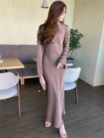 Vestido Maxi Elegante Para Mujer Con Cintura Alta Manga Larga Slim Fit Vestido Largo De Fiesta Casual Lujo Otoño Vestido Synthético - details 7