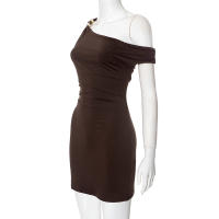CUTENOVA 2025 Vestido Mini Elegante Asimétrico Para Mujer Verano Primavera Con Diamantes Estilo Diagonal Ajustado Cuello En Diagonal Sin Mangas - details 3