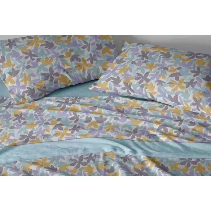 Juego de sábanas de invierno en tejido Coralina, de Burrito Blanco. incluye encimera, bajera ajustable y funda de almohada. Diseño . Tejido con pelito, extra suave, cálidas y de tacto Peluche. Lava fácil y no hace bolitas. Hojas silueteadas. - 1