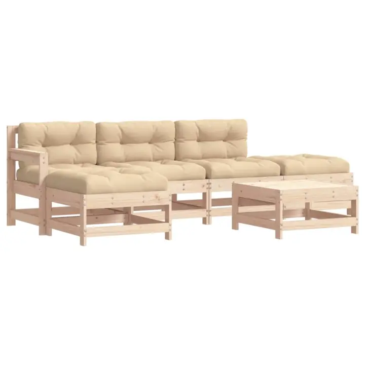 vidaXL Juego de muebles de jardín 6 piezas y cojines madera maciza - 1
