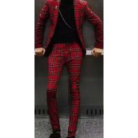 Traje Rojo Rayado Elegante Para Hombre Slim Fit Con Notch Lapel Y Cierre Simple Conjunto De Chaqueta Y Pantalones Para Fiesta De Promoción Y Oficina - details 2